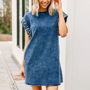 🎀 Blue Jean Dress With Pearls 🎀